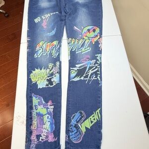 Sugarhill Men’s Psycho Trippy Bright Graphics No Escape Denim Jeans Size 40